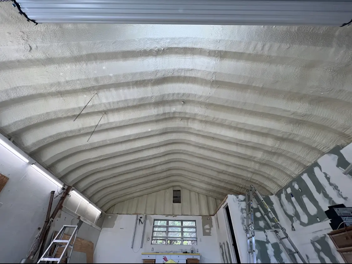 Spray polyurethane foam applied to the underside of a metal roof deck in Ukiah